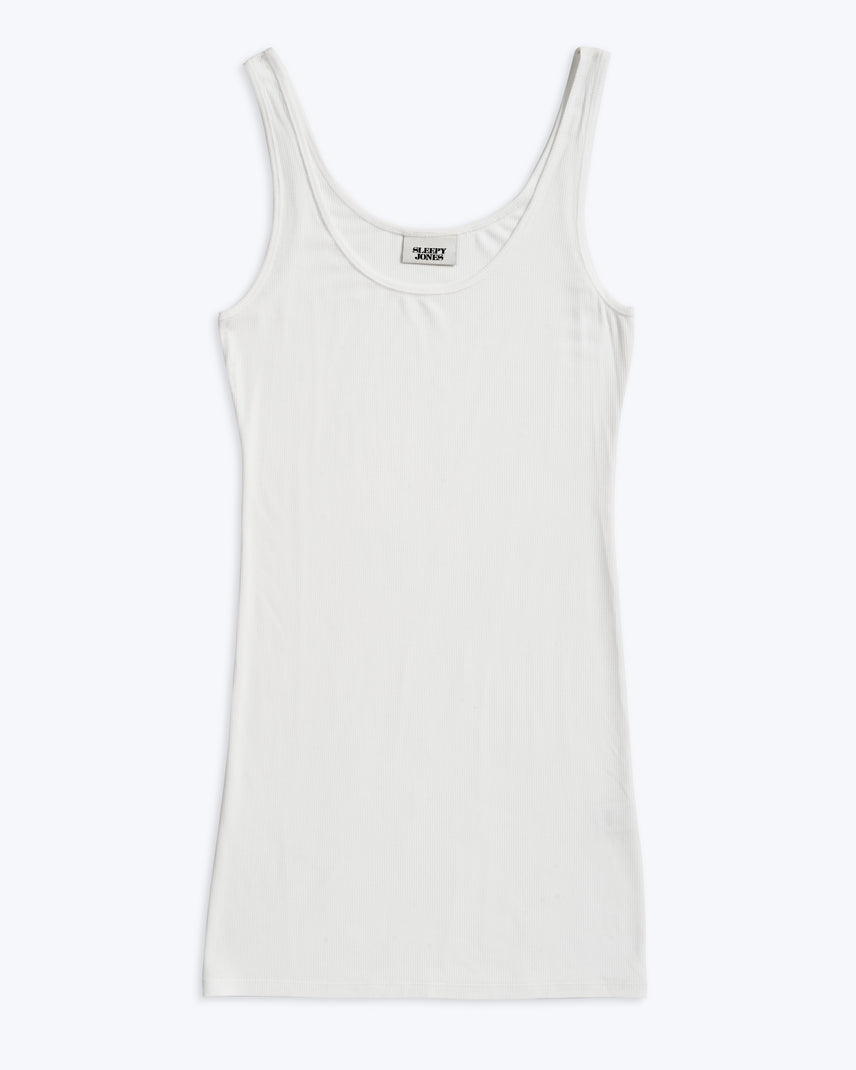 Rib Tank Dress in White